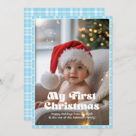 Sky Blue Gingham My First Christmas Baby Feiertagskarte