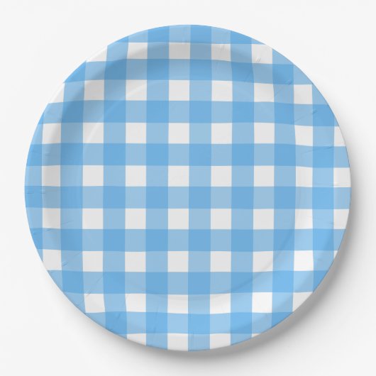 Sky Blue Gingham Pappteller (Vorderseite)