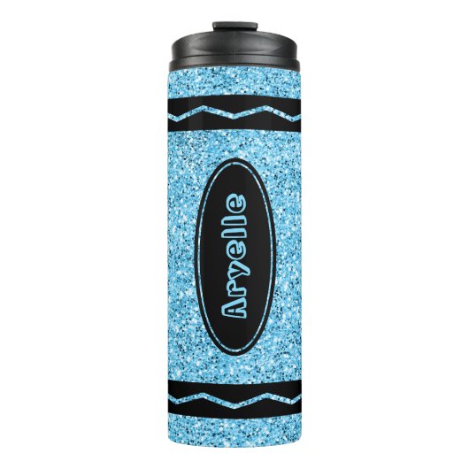 Sky Blue Glitzer Crayon Individuelle Name Drink Tu Thermosbecher (Vorderseite)