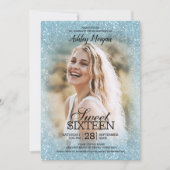 Sky Blue Glitzer Foto Template Sweet 16 Party Einladung (Vorderseite)
