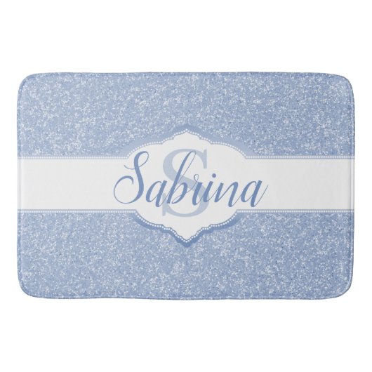 Sky Blue Glitzer Monogram Badematte (Vorderseite)