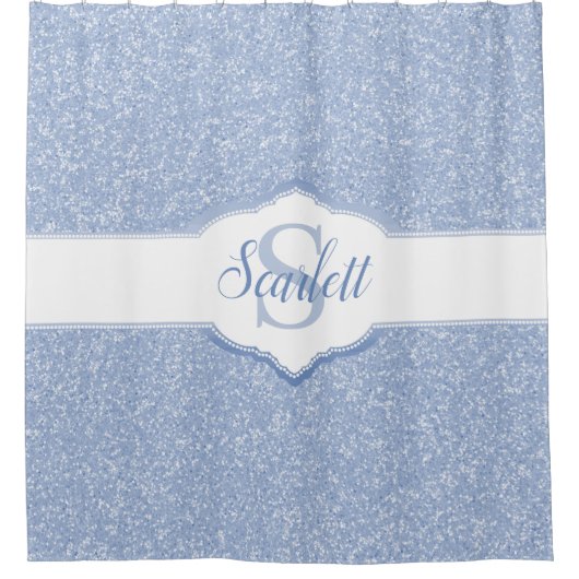 Sky Blue Glitzer Monogram Duschvorhang (Vorderseite)