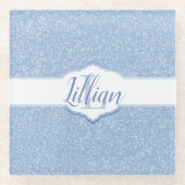 Sky Blue Glitzer Monogram Glasuntersetzer (Vorderseite)