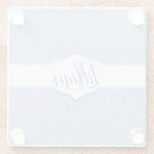 Sky Blue Glitzer Monogram Glasuntersetzer (Rückseite)