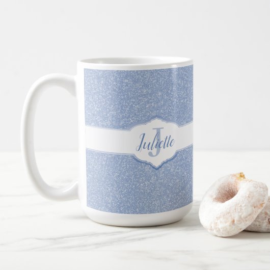 Sky Blue Glitzer Monogram Kaffeetasse (Mit Donut)