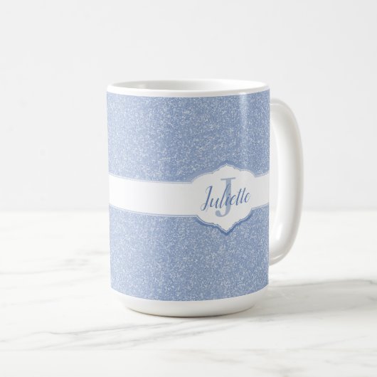 Sky Blue Glitzer Monogram Kaffeetasse (VorderseiteRechts)