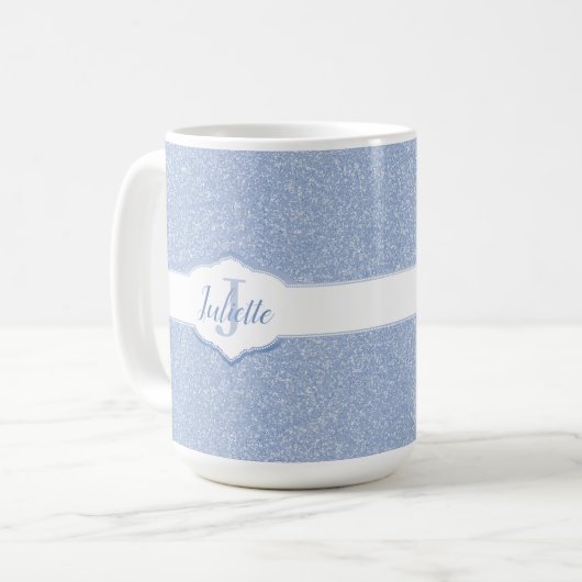 Sky Blue Glitzer Monogram Kaffeetasse (Vorderseite Links)