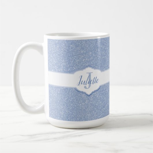 Sky Blue Glitzer Monogram Kaffeetasse (Links)