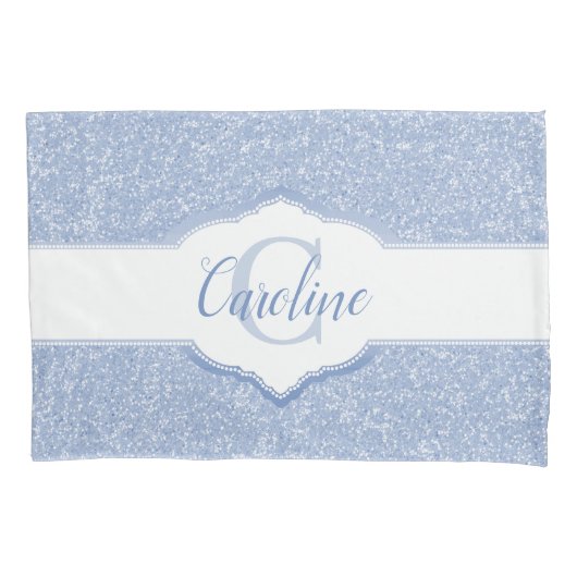 Sky Blue Glitzer Monogram Kissenbezug (Vorderseite)