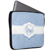 Sky Blue Glitzer Monogram Laptopschutzhülle (Vorne Rechts)