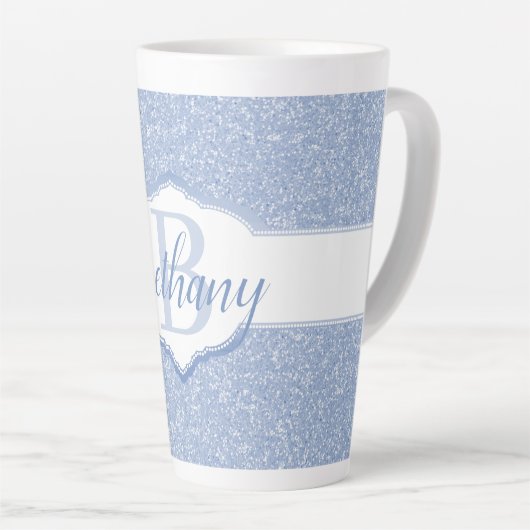 Sky Blue Glitzer Monogram Milchtasse (Rechte Ecke)