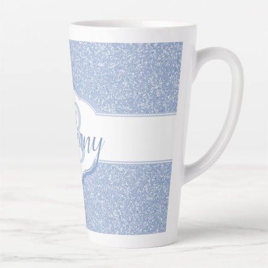 Sky Blue Glitzer Monogram Milchtasse (Rechts)
