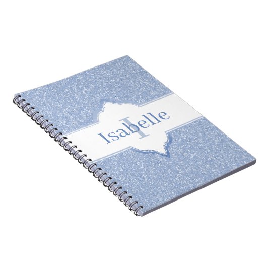 Sky Blue Glitzer Monogram Notebook Notizblock (Rechte Seite)