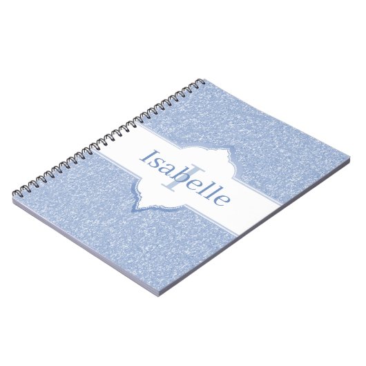 Sky Blue Glitzer Monogram Notebook Notizblock (Linke Seite)