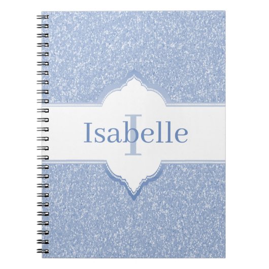 Sky Blue Glitzer Monogram Notebook Notizblock (Vorderseite)