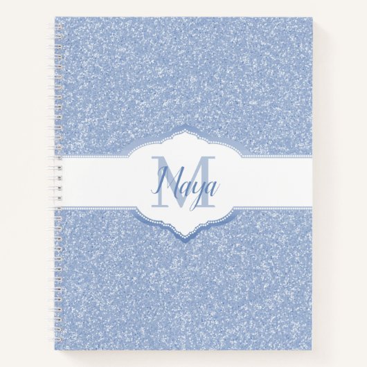 Sky Blue Glitzer Monogram Notizblock (Vorderseite)