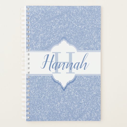 Sky Blue Glitzer Monogram Planer (Vorderseite)