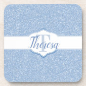 Sky Blue Glitzer Monogram Plastic Untersetzer (Vorderseite)