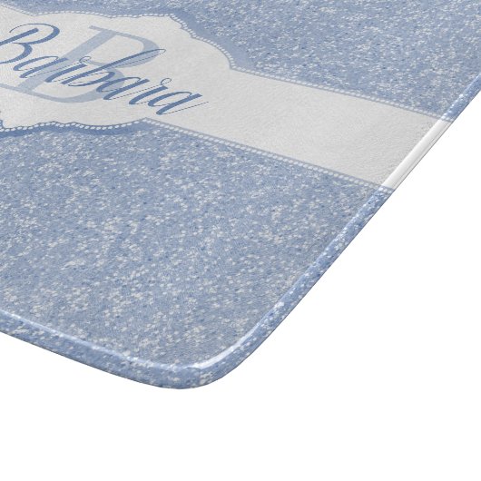 Sky Blue Glitzer Monogram Schneidebrett (Ecke)