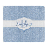Sky Blue Glitzer Monogram Schneidebrett (Vorderseite)
