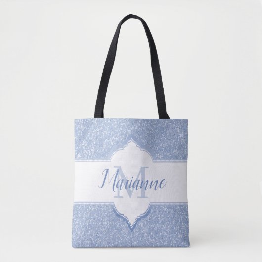 Sky Blue Glitzer Monogram Totbeutel Tasche (Vorderseite)