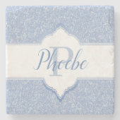 Sky Blue Glitzer Monogram Untersetzer (Vorderseite)