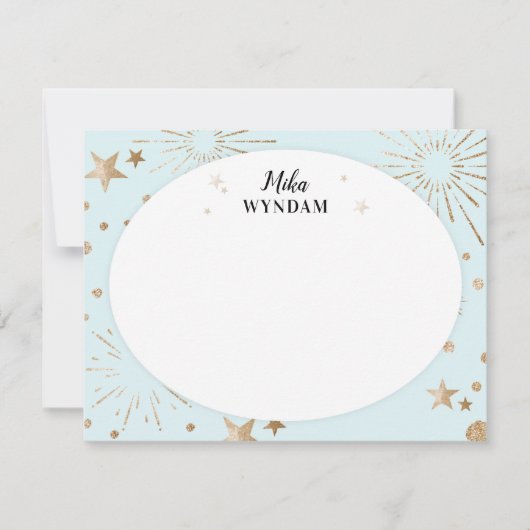 Sky Blue Glitzer Stars und Fireworks Note Card Mitteilungskarte (Vorderseite)