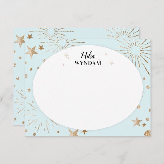 Sky Blue Glitzer Stars und Fireworks Note Card Mitteilungskarte (Vorne/Hinten)