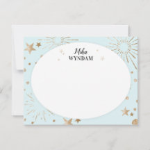 Sky Blue Glitzer Stars und Fireworks Note Card