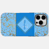 Sky Blue Gold Confetti Monogram Individuelle Name Case-Mate iPhone Hülle (Rückseite (Horizontal))