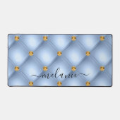 Sky Blue Gold Diamond Tufted Individuelle Name Schreibtischunterlage (Vorderseite)