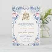 Sky Blue Gold Floral Verlasst muslimische Hochzeit Einladung (Stehend Vorderseite)