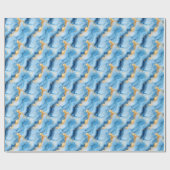 Sky Blue & Gold Marble Geschenkpapier (Flach)