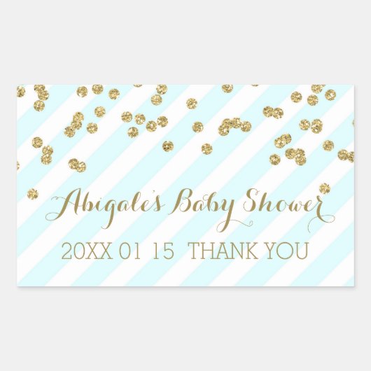 Sky Blue Gold Stripes Baby Dusche Gefallen Sticker (Vorderseite)