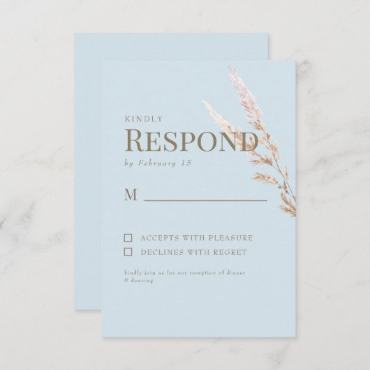 Sky Blue Gold Text Boho Wedding RSVP (Vorne/Hinten)