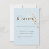 Sky Blue Gold Text Boho Wedding RSVP Karte (Vorderseite)