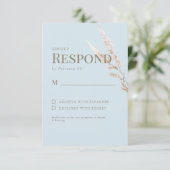 Sky Blue Gold Text Boho Wedding RSVP Karte (Stehend Vorderseite)