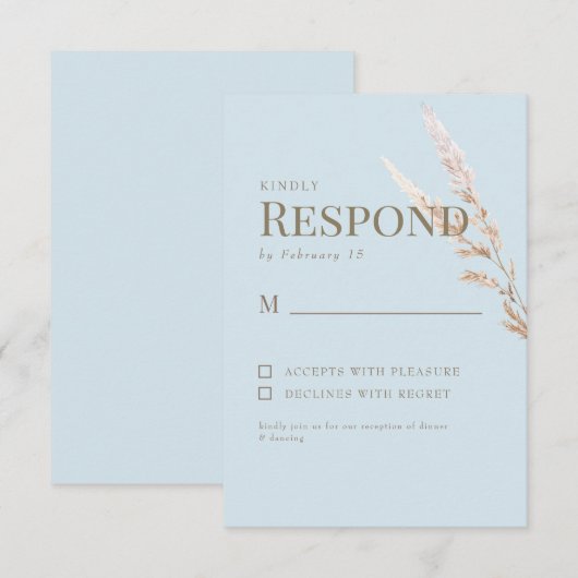 Sky Blue Gold Text Boho Wedding RSVP Karte (Vorne/Hinten)