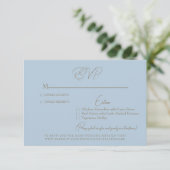 Sky Blue Gold Text Wedding RSVP Card Karte (Stehend Vorderseite)