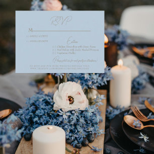 Sky Blue Gold Text Wedding RSVP Card Karte