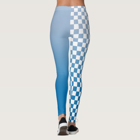 Sky Blue Gradient and Checkered Pattern Leggings (Rückseite)