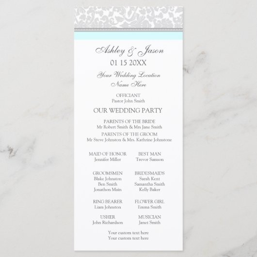 Sky Blue Gray Damask Foto Hochzeitsprogramm Programm (Rückseite)