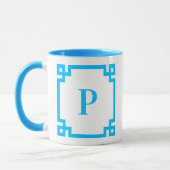 Sky Blue Greece Key Border Monogram Tasse (Links)