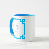 Sky Blue Greece Key Border Monogram Tasse (Vorderseite Links)
