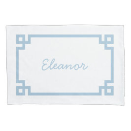 Sky Blue Greek Key Monogram Standard Pillow Case Kissenbezug