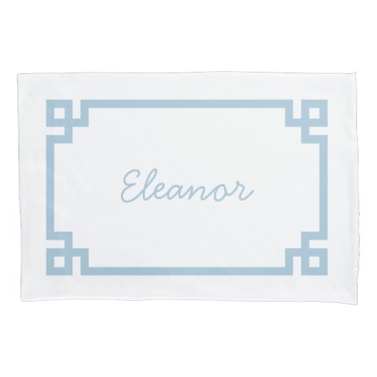 Sky Blue Greek Key Monogram Standard Pillow Case Kissenbezug (Vorderseite)