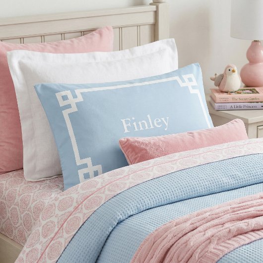 Sky Blue Greek Key Monogram Standard Pillow Case Kissenbezug