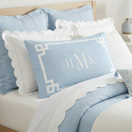 Sky Blue Greek Key Monogram Standard Pillow Case Kissenbezug