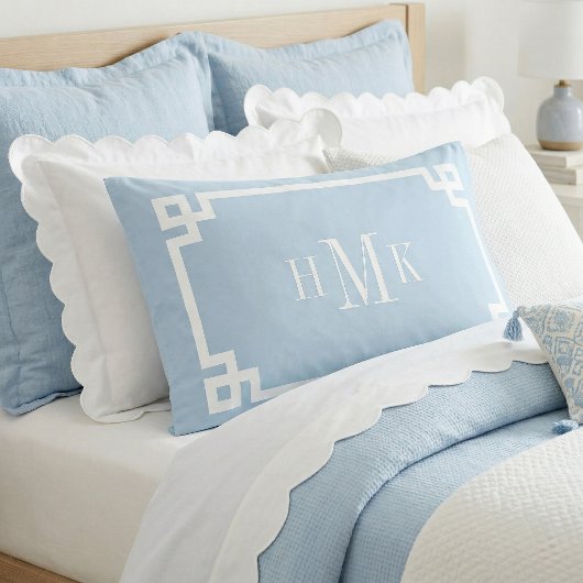 Sky Blue Greek Key Monogram Standard Pillow Case Kissenbezug