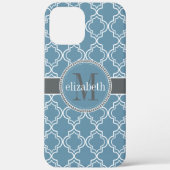 Sky Blue Grey White Marokcan Quatrefoil Monogramm Case-Mate iPhone Hülle (Rückseite)